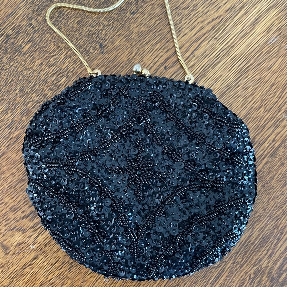 Vintage Beaded/Sequin Clutch Purse Black